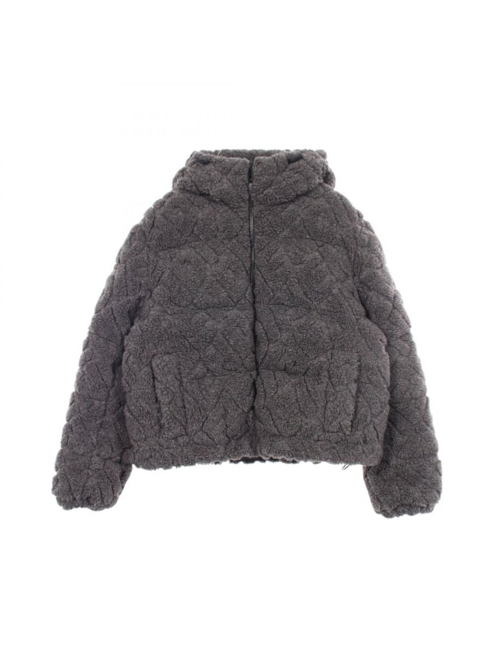 Fendi Down Jacket FF Pattern Hooded Fleece Gray Wool